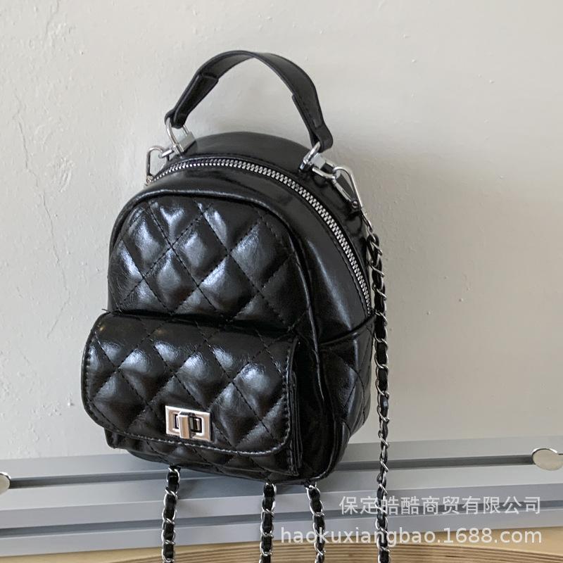 Schoolbag Rhombus Chain Backpack Women's Fashion Niche Design Sense Casual Korean Version Light Shopping Outdoor Mini Backpack