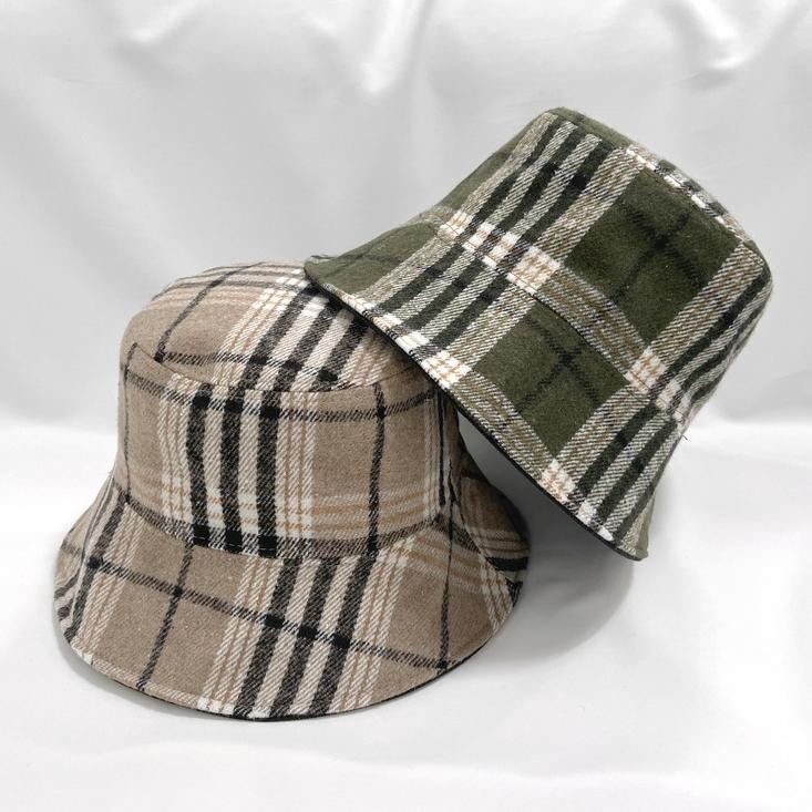 Women's Unisex Autumn Check Double-Sided Bucket Hat