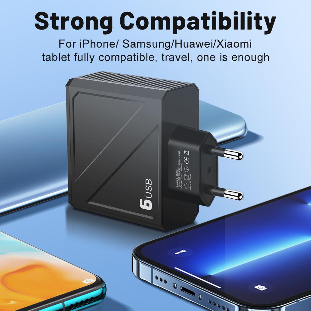 Universal 3.1A 6-USB Charger with European, American, British & Korean Plugs