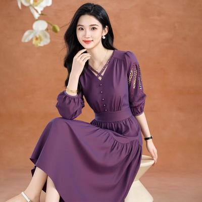 Kebey Er French Chic High-Waist V-Neck Midi Dress