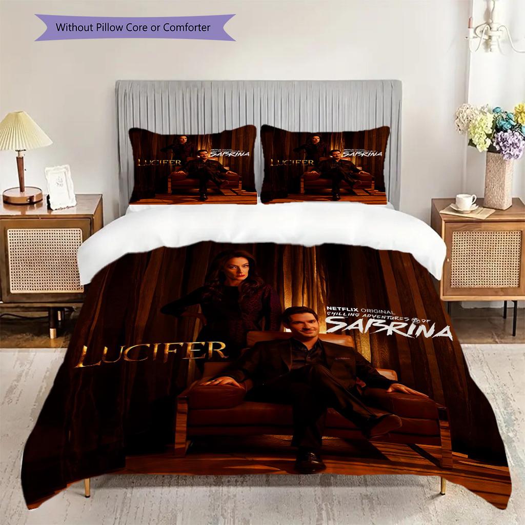 Mystery Lucifer Bedding (1 * duvet cover + 2 * pillowcase, without core) 2D Flat Duvet cover and pillowcase Christmas birthday gift Bedding set