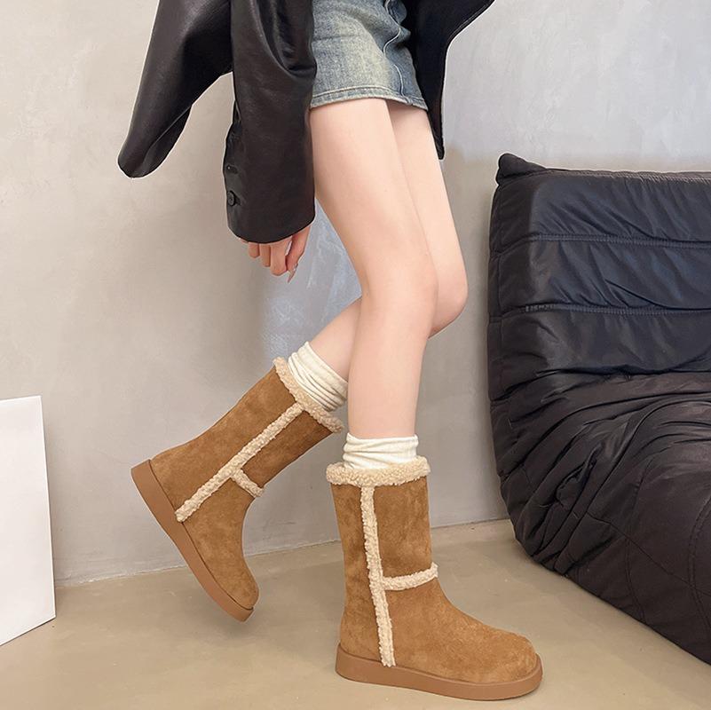 Fashion 2025 Winter Short Plush Snow Boots Suede Ladies Shoes Slip-on Women's Botines Fashion Flat Bottom Casual Cotton Shoes for Women