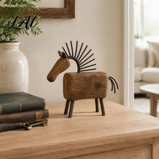 Elegant Sculptural Decor for Entryway Vintage Horse Figurine Rustic Farmhouse Sculpture Folk Art Interior Design Accessories Tabletop Ornament Home