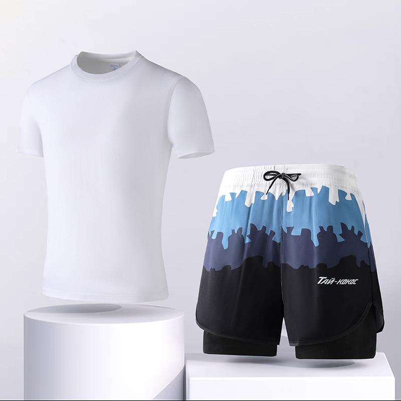 Ice Degree Plus Size Men's Quick-Drying Double Layer Split Swimsuit Set
