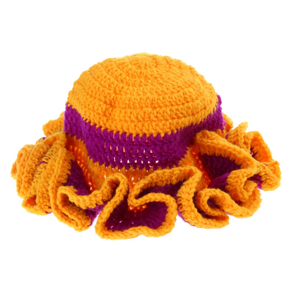 Handmade Crochet Bucket Hat for Woman Teen Outdoor Commute Fisherman Hat Ruffled Brim Winter Windproof Carnival Hat