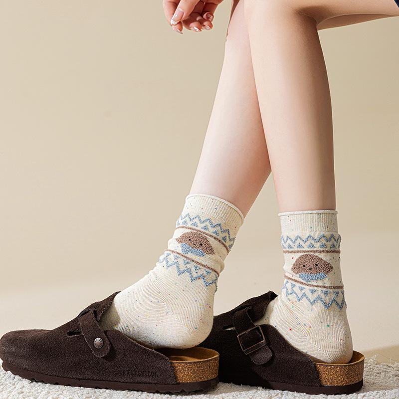 Dame Printemps et Automne Dessin Animé Mignon Animal Douce Idée Fil Bord Ourlet Vent Collège Chaussettes Tube Empilables