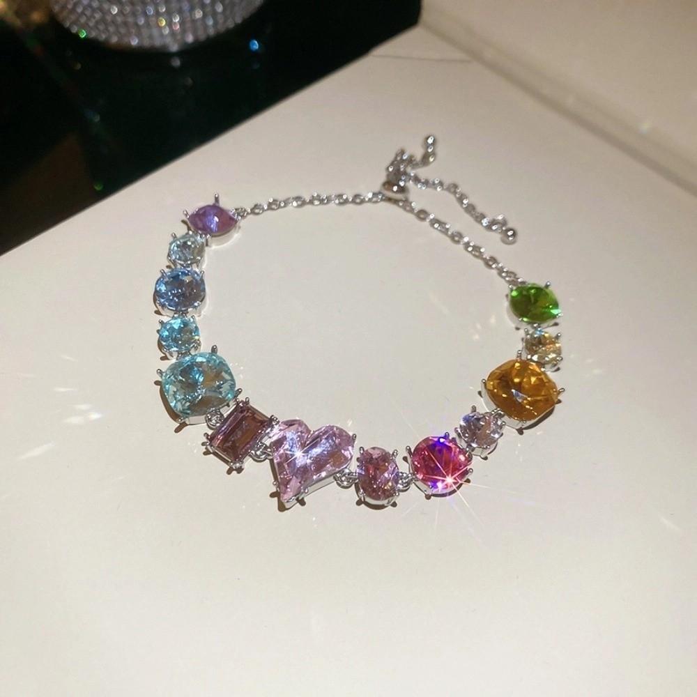 Love Heart Colorful Rhinestone Bangle Square Round Women's Hand Bracelet  Women Girl