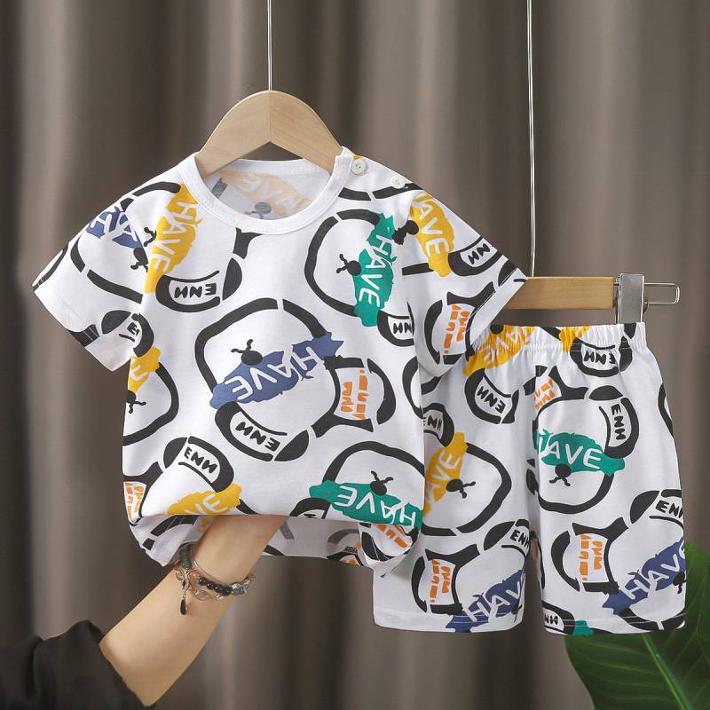 Baby Cotton T Shirt And Shorts Set With Animal Prints For Summer Toddler Wear