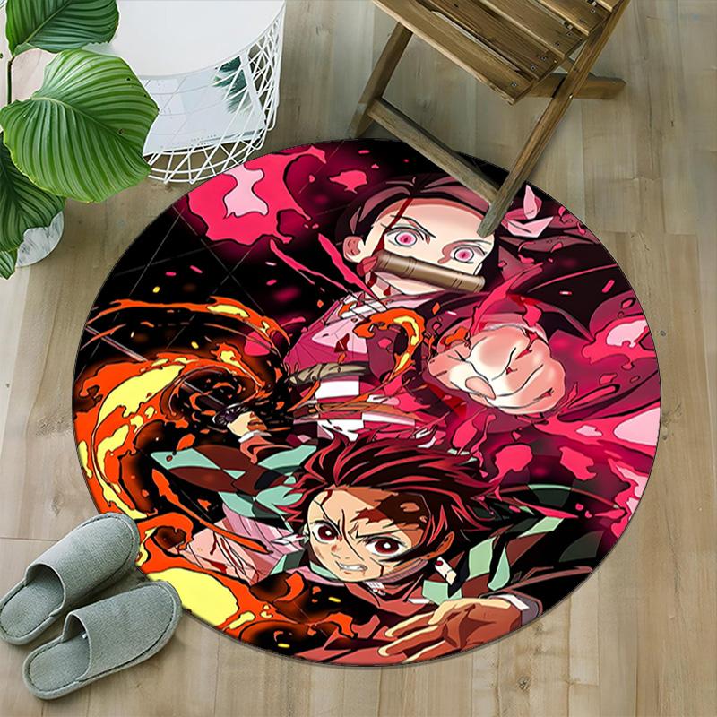 1pc Kamado Tanjiro Carpet, Round Rug, Comfortable, Suitable for Entryways, Living Rooms, Office, And Bedrooms, Christmas Decoration
