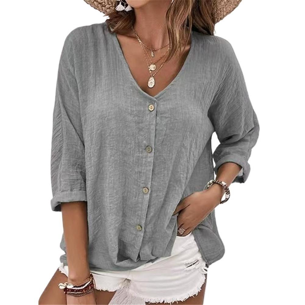 Dámská móda Ležérní Léto Jednobarevný potisk Volné halenky a košile s dlouhým rukávem a výstřihem do V