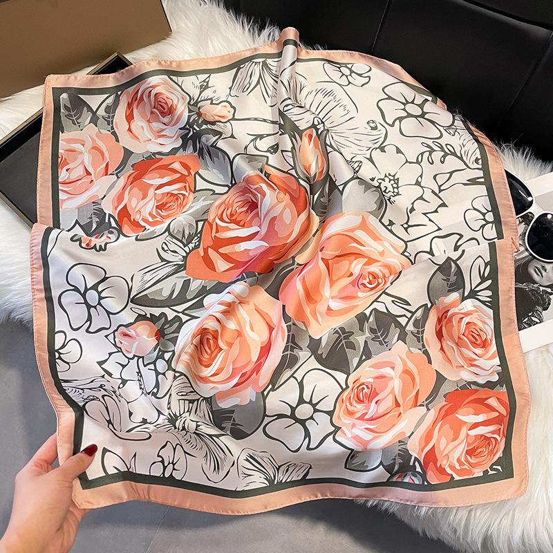 Women S 70cm Square Silk Like Scarf Spring Versatile Fashion Neck Scarf