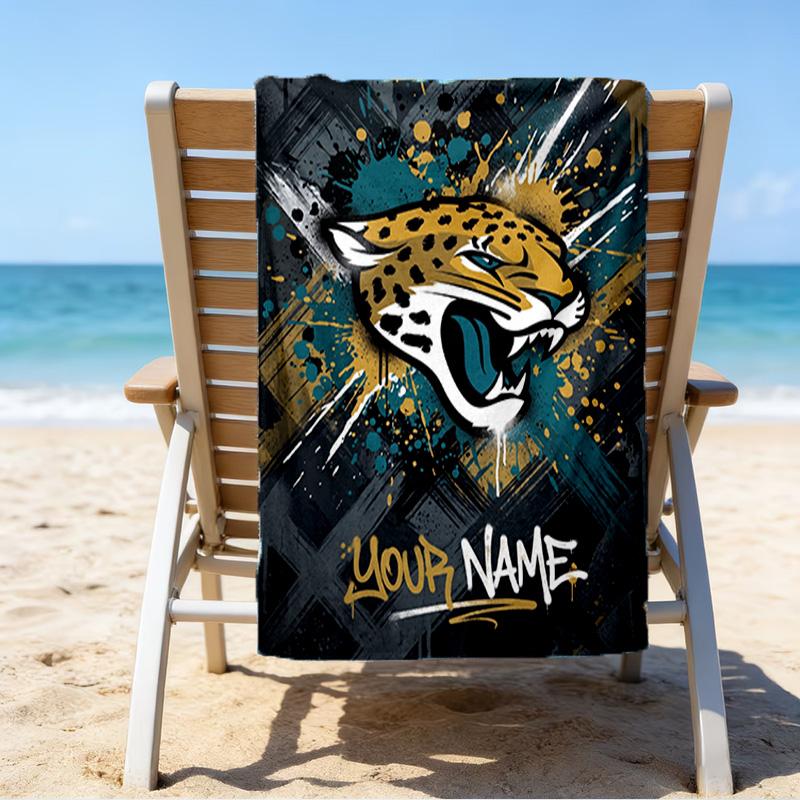 Custom Name Beach Towel Jaguars Team Spirit Beach Towel, Soft Microfiber, Gift for Her/Him, Birthday, for Pool, Beach, Travel, Fan Gifts
