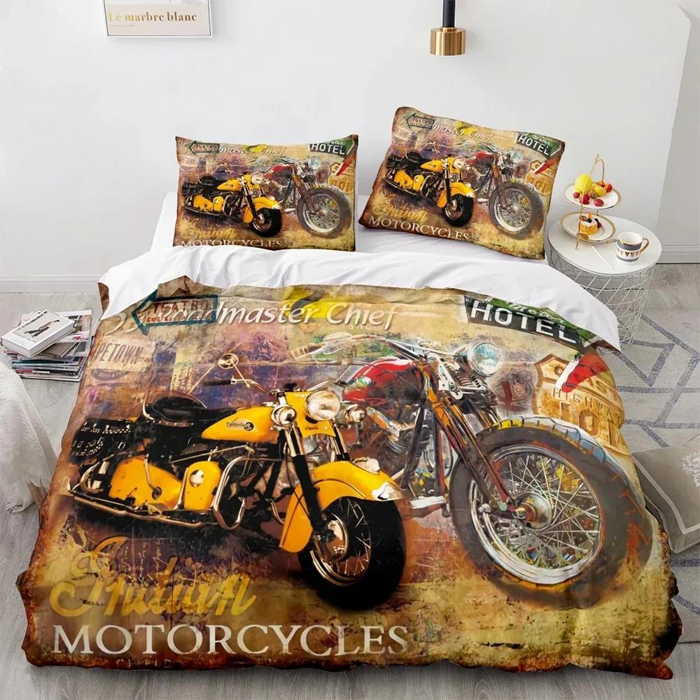 New Classic Motorcycle Bedding Set Single Twin Full Queen King Size Knight Bed Set Adult Kid Bedroom Duvet Cover Sets 3D Print