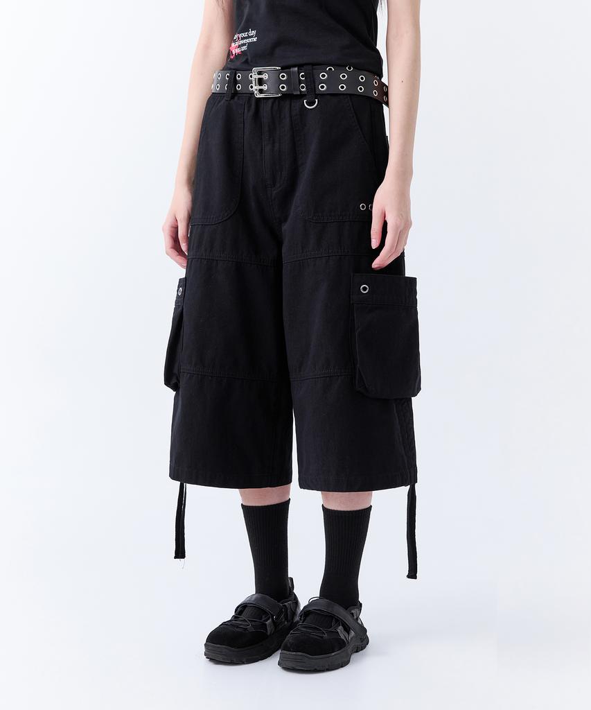 ODDSTUDIO Patch Pocket Shirred Bermuda Pants - Black