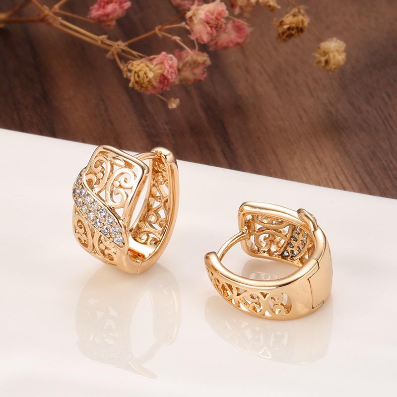 Ouro Rosé 585 Zircônia Joias Brincos Anel Conjunto de Joias de Duas Peças