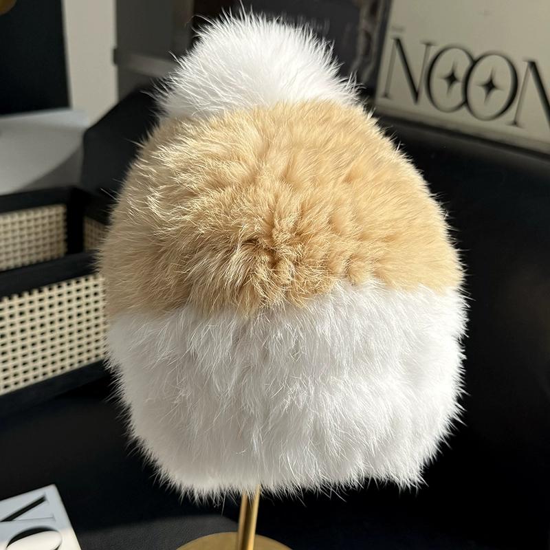 Rabbit Fur Hat Thickened Fluffy Hat Cold-proof and Warm Ear Protection Hat Plush Knitted Hat Headgear Bucket Hat Female