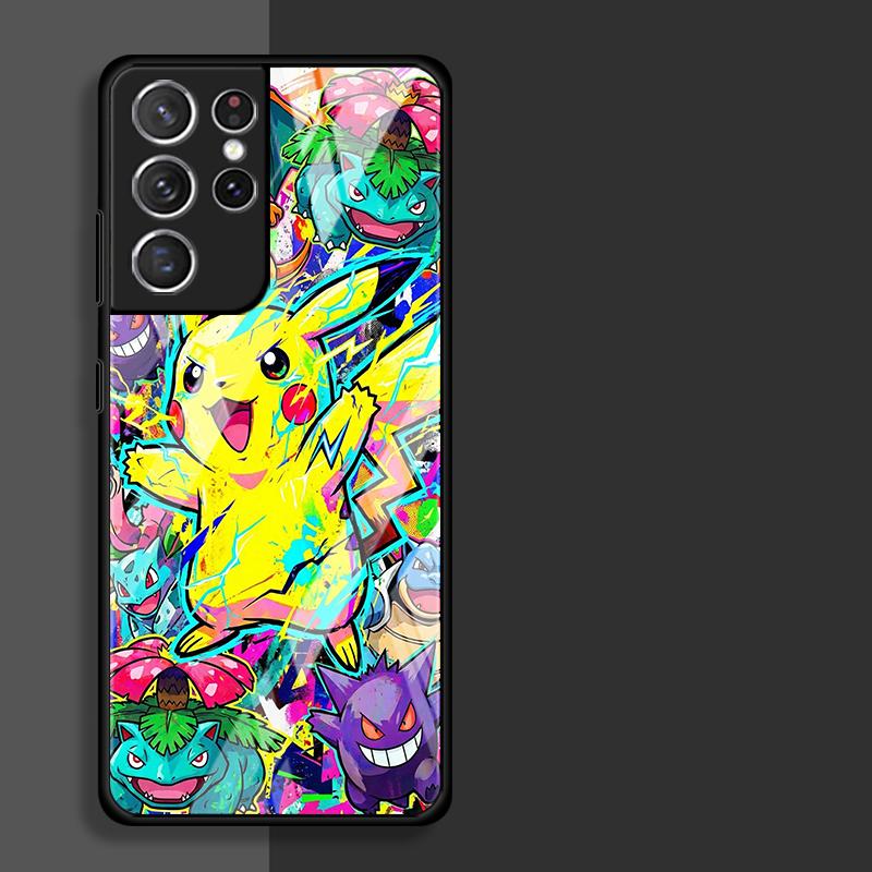 

Hot Comic Pokemon Art Luxury Phone Cover Glass Case for Samsung Galaxy S26 S25 Ultra S24 S23+ S20 FE S22 S25+ S24+ S21 S23 Plus Galaxy S20 FE
