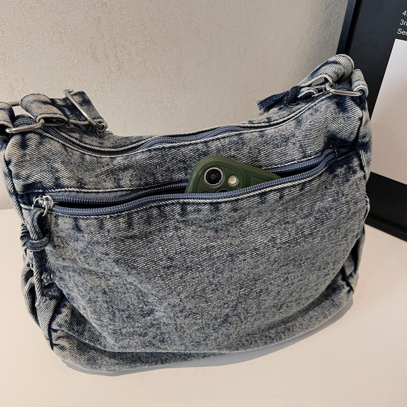Denim Messenger Bag Vintage Women's Bag Large Capacity Multi-Layer Shoulder Bag