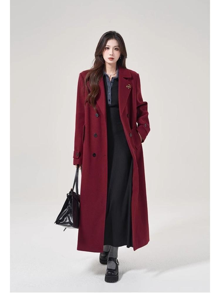 Korean Contrasting Color Lapel Long-sleeved Knitted Dress New Style High-end Waist Slimming Inner A-line Long Skirt for Women