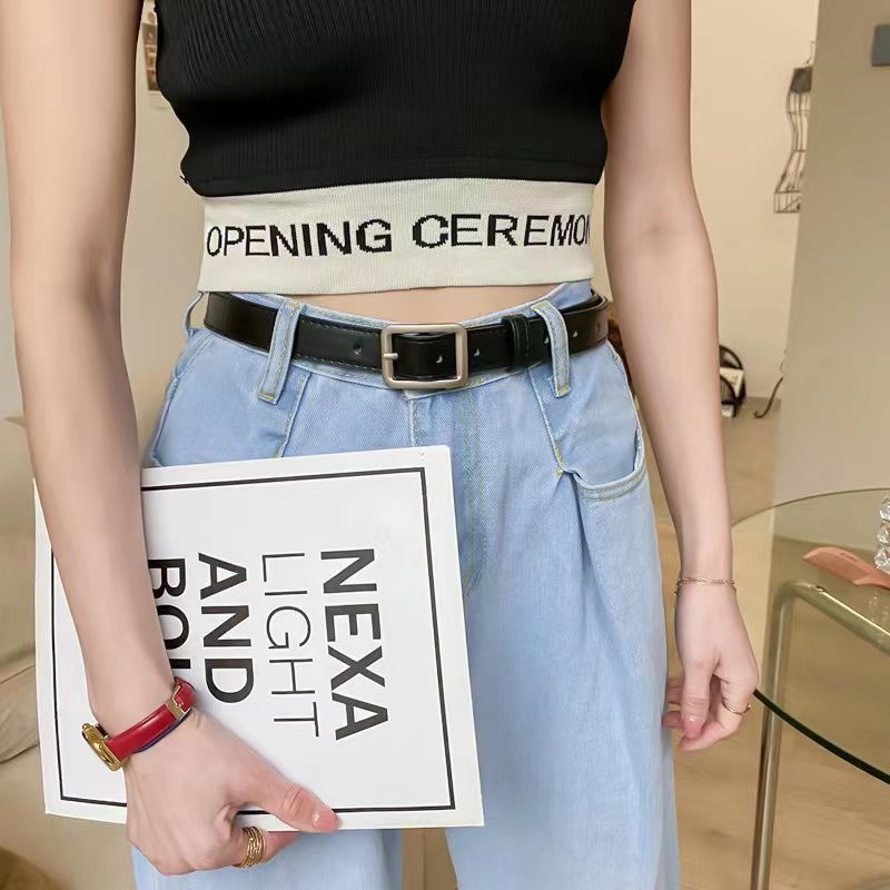 

Джинсовые женские повседневные брюки с модным ремнем, простой корейский стиль для нарядов, универсальные Square Black 2.3cm