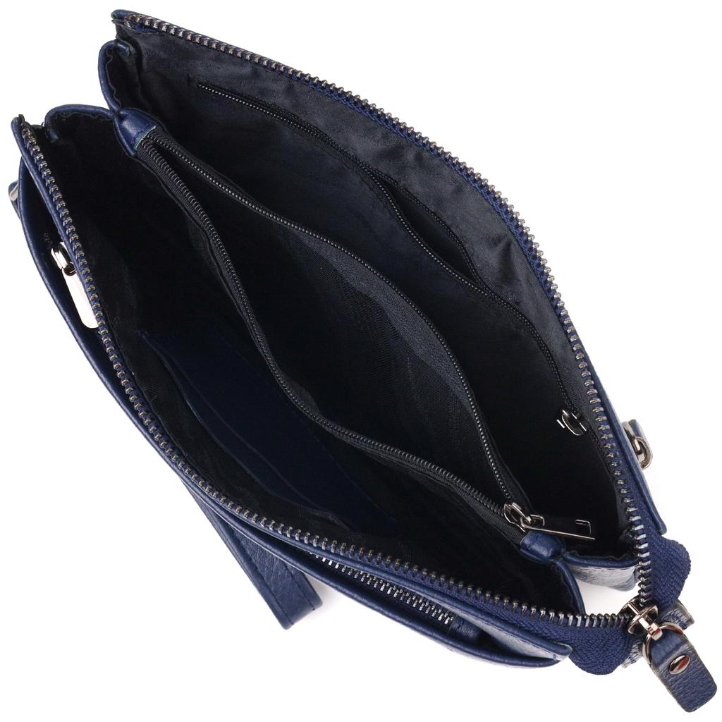 Original Men's Clutch Bag Made of Genuine Grained Leather CANPELLINI 21555 Blue