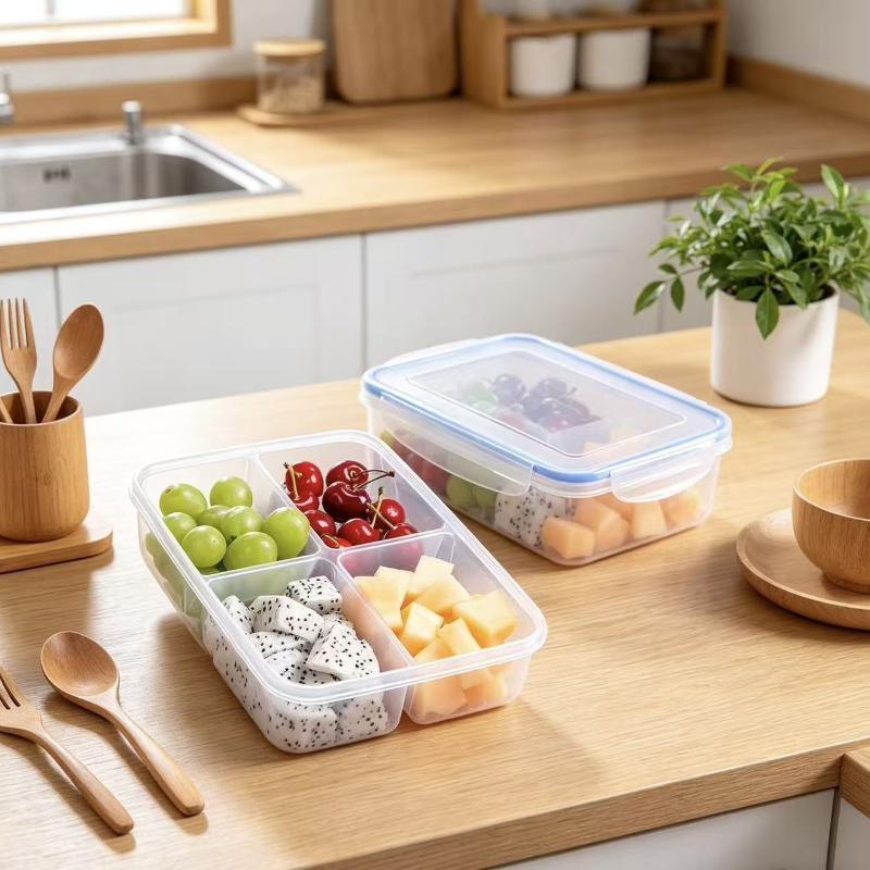 Reusable Plastic Food Storage Containers With Airtight Lids Compartments For Meal Prep Office Lunch Picnic Kitchen Food Storage