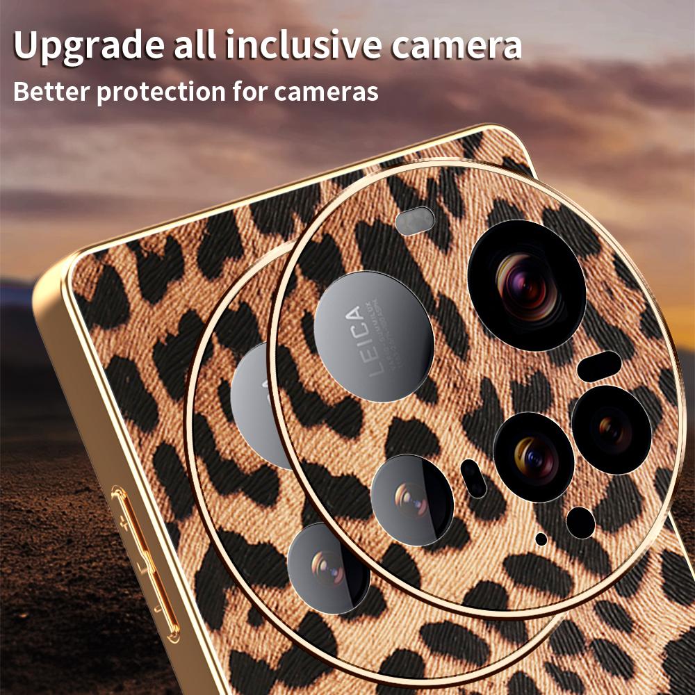 For Xiaomi 15 Ultra Case Leopard Print PU Leather Coated PC+TPU Electroplating Phone Cover