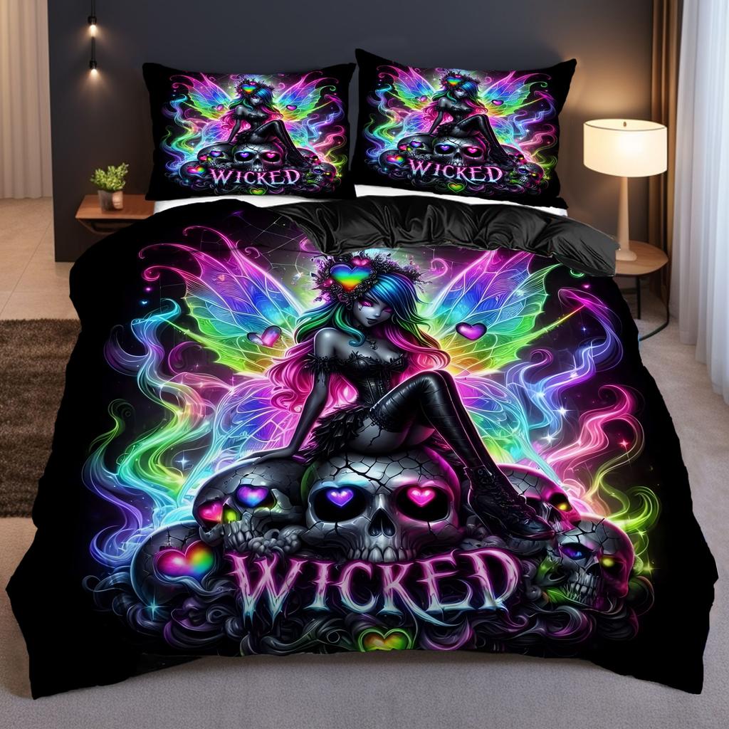 Fantasy Butterfly Elves Skull 3D Printed Quilt Cover Elegant Cool Style Duvet Cover Set Soft Comfortable Bedding Set Pillowcases