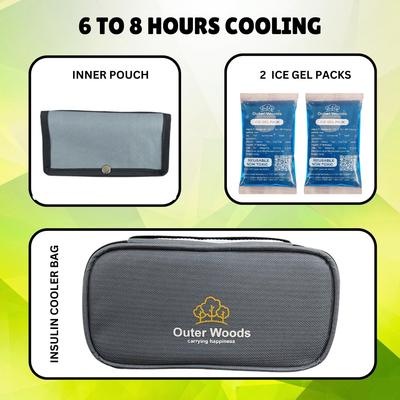 Estojo de Viagem Outer Woods para Resfriar Insulina com 2 Bolsas de Gelo Gel | Bolsa Portátil para Transportar Insulina para Diabéticos | Mantém a Insulina Fresca por 6-8 Horas | Compac