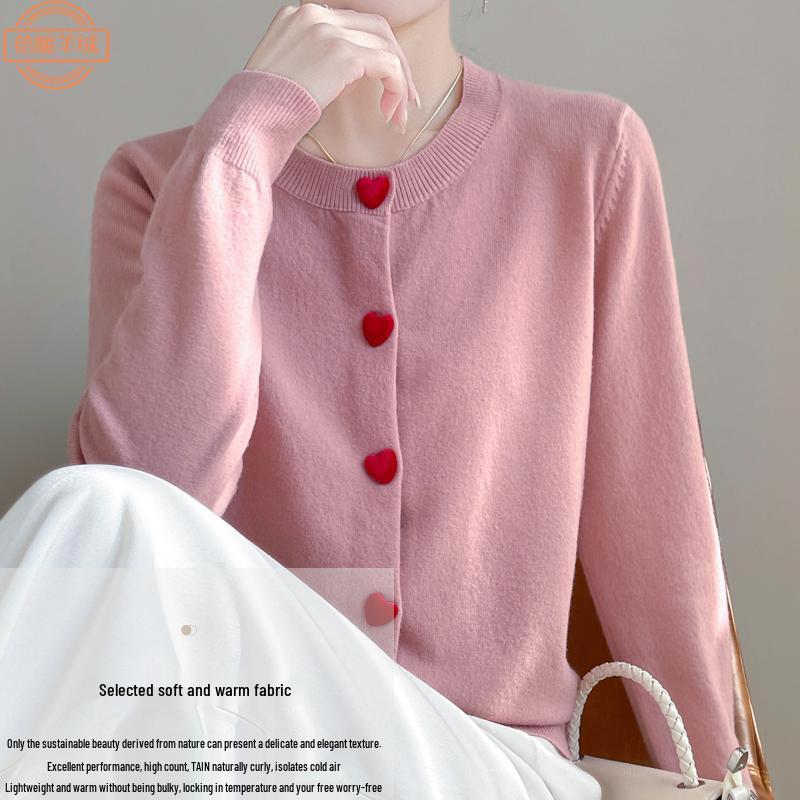 

Women s Sweetheart Button Round Neck Knitted Cardigan Sweater Medium