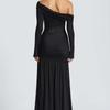 Abito Lungo Sexy da Donna Europeo e Americano Monospalla Vita Piegata Trasparente Off Shoulder in Rete