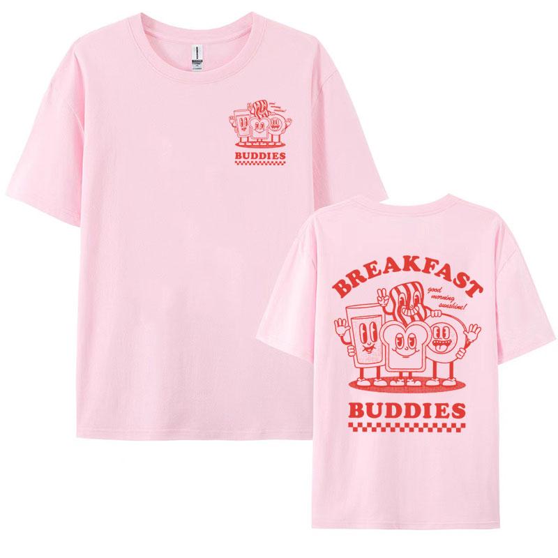BREAKFAST BUDDIES Funny Meme T Shirt Mens Women Fashion Retro Cartoon Tee Shirt Cute Summer Casual Aesthetic Tshirt Streetwear
