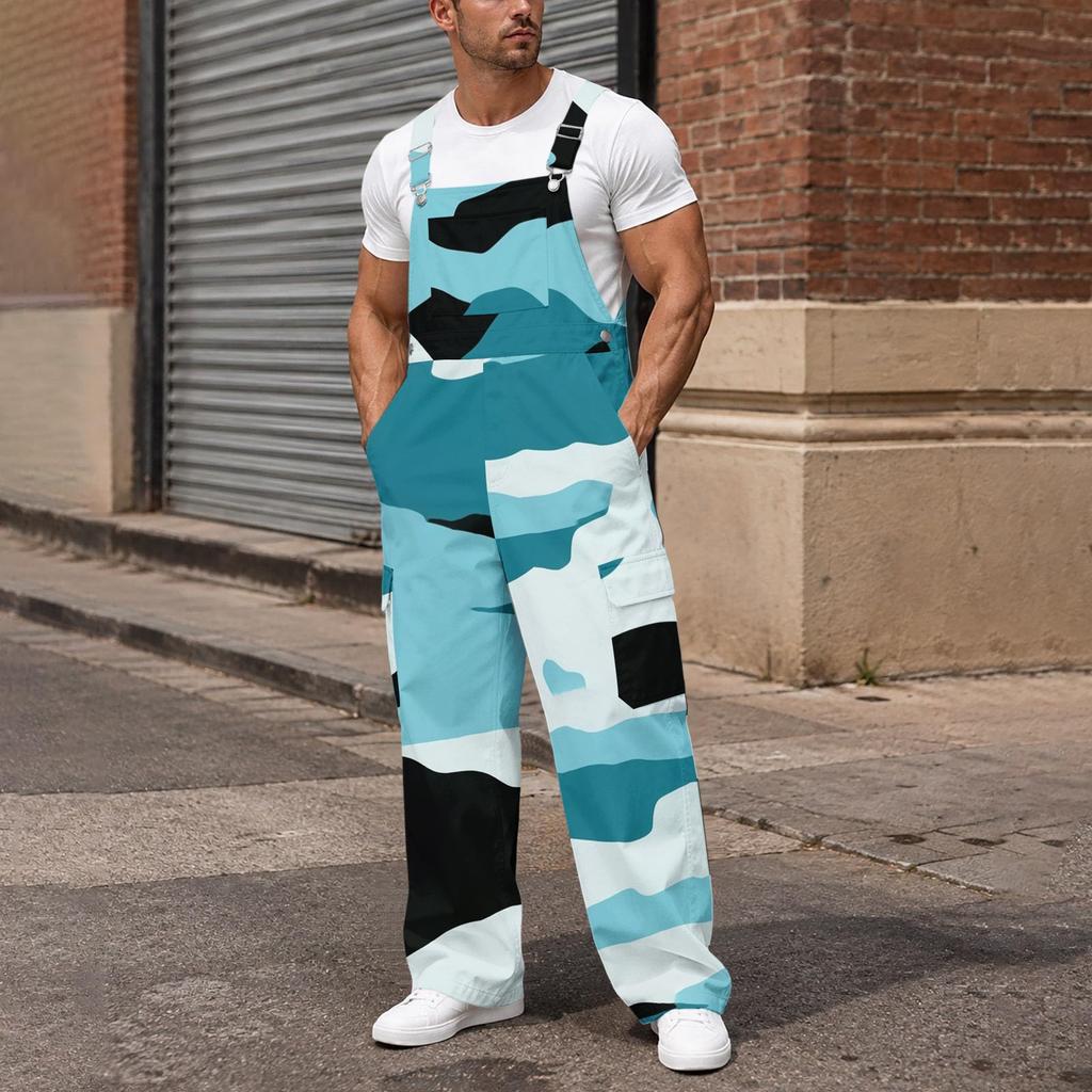 Men's Loose Fit Cargo Overalls, Wide Leg Jumpsuit with Multi-Function Cargo Pockets for Work and Daily Wear