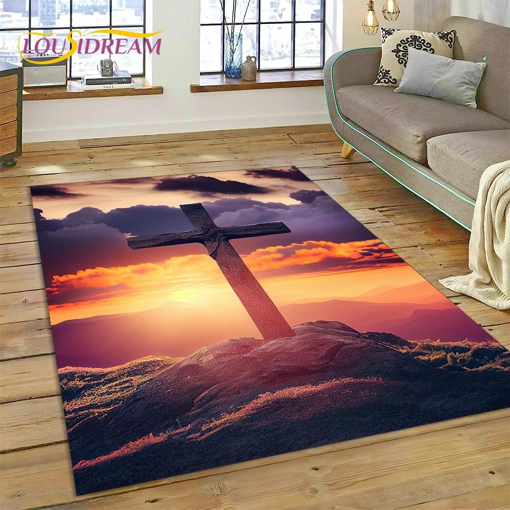 New 3D Pray Holy Bible Cross Jesus Carpet for Living Room Bedroom Home Decor,Floor Mat Non-slip Decoration for Sofa Doormat Gift