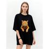 Oversized T Shirt Black Orange Cat Print Casual Wear for Women Summer Fashion Streetwear Top Unisex Loose Fit Graphic Tee