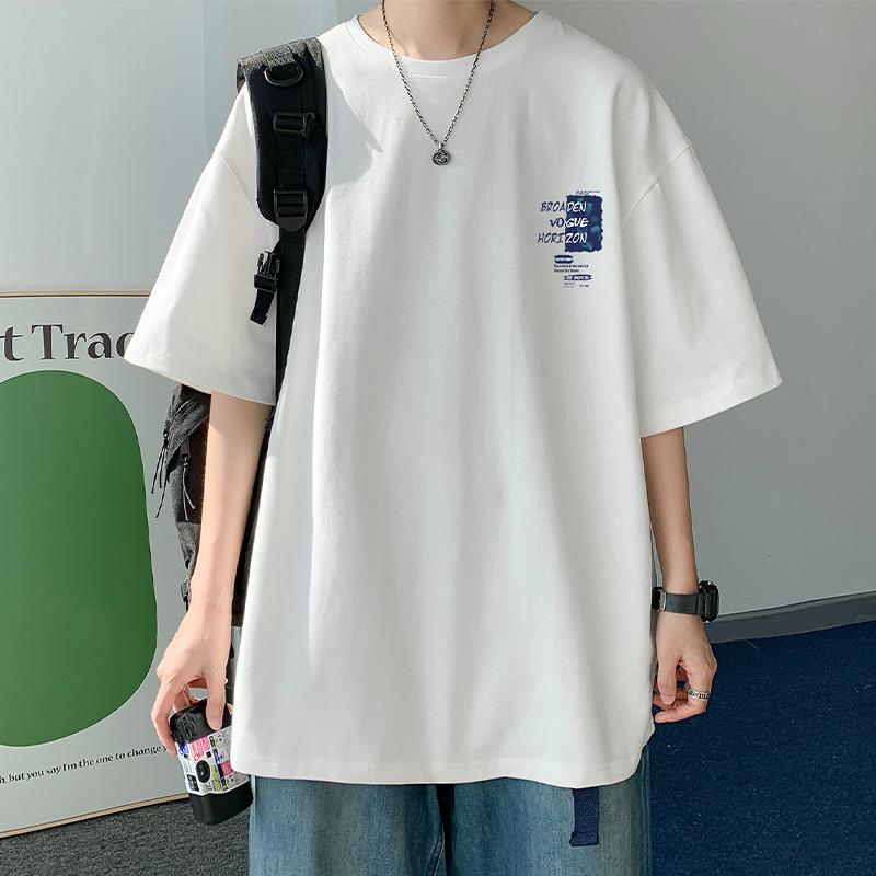 100% Cotton Printed Short Sleeve T-shirt Men's Half-sleeved Men's Fashion Brand Ins American Loose Body Shirt Men's Top