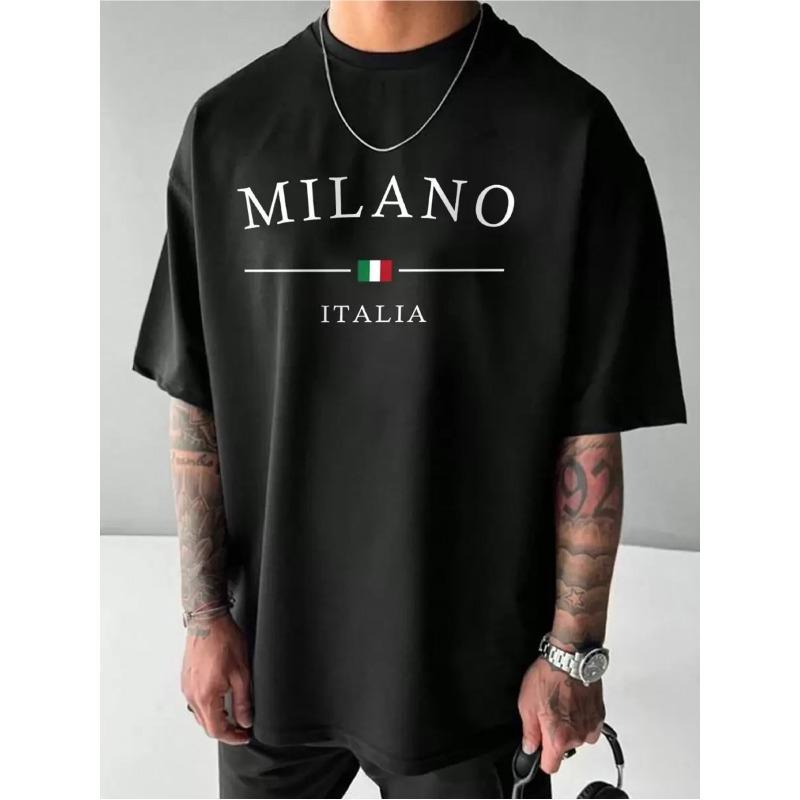 Men's Casual Slim Fit Letter Print Short Sleeve T-Shirt, PLUS SIZE