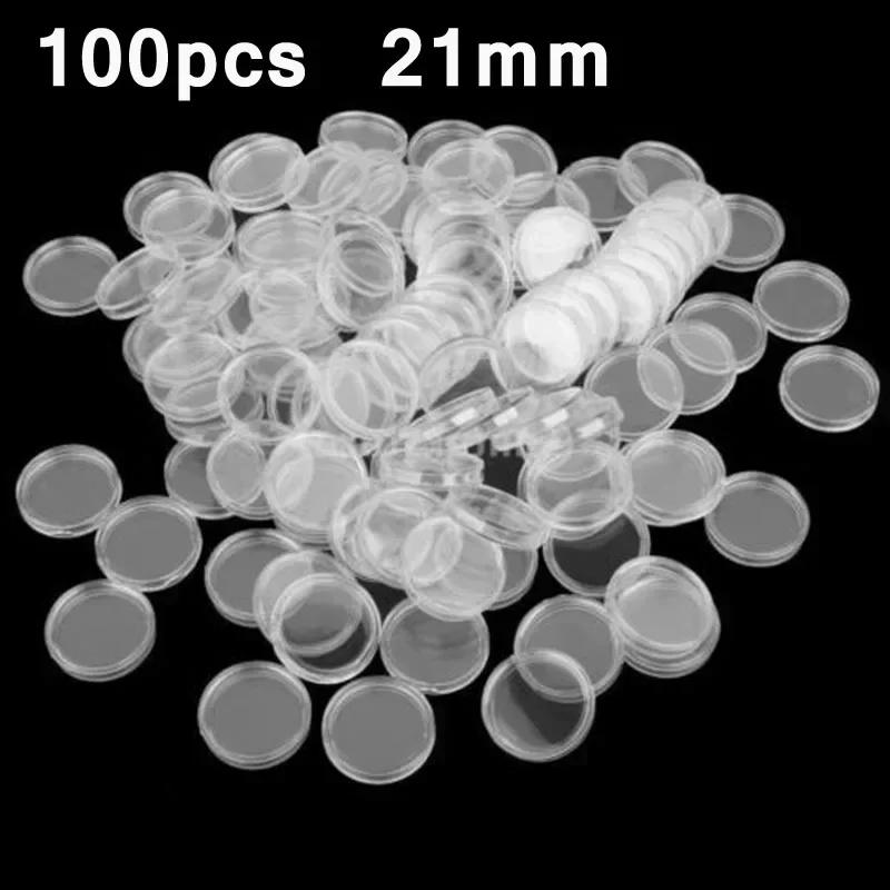 100Pcs 21/23/26/38mm Clear Round Plastic Coin Holders Capsules Container Storage Case Box Coin Cases Holder Coin Collecting Box