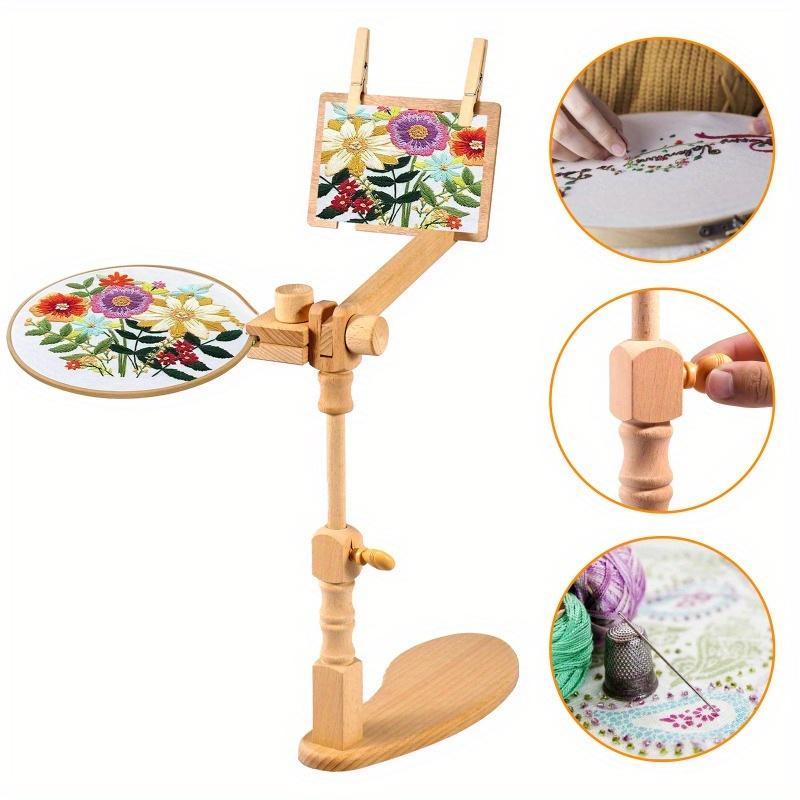 Support de bureau réglable en bois de hêtre pour cerceau de broderie rotatif à 360°, pour point de croix, mains libres, outils de couture et de bricolage