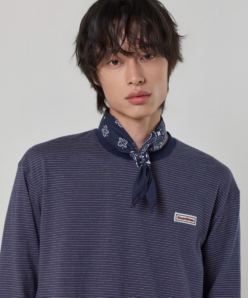 TOULN BRICK Tb-Semi-Crop Striped Long Sleeve Tee Bl (E6W10G3206)