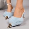 Women's Fur Mules High Heels Metal Pointed Toe Stiletto Sandals Furry Slides Elegant Girl Slippers Sexy Party Shoes 43