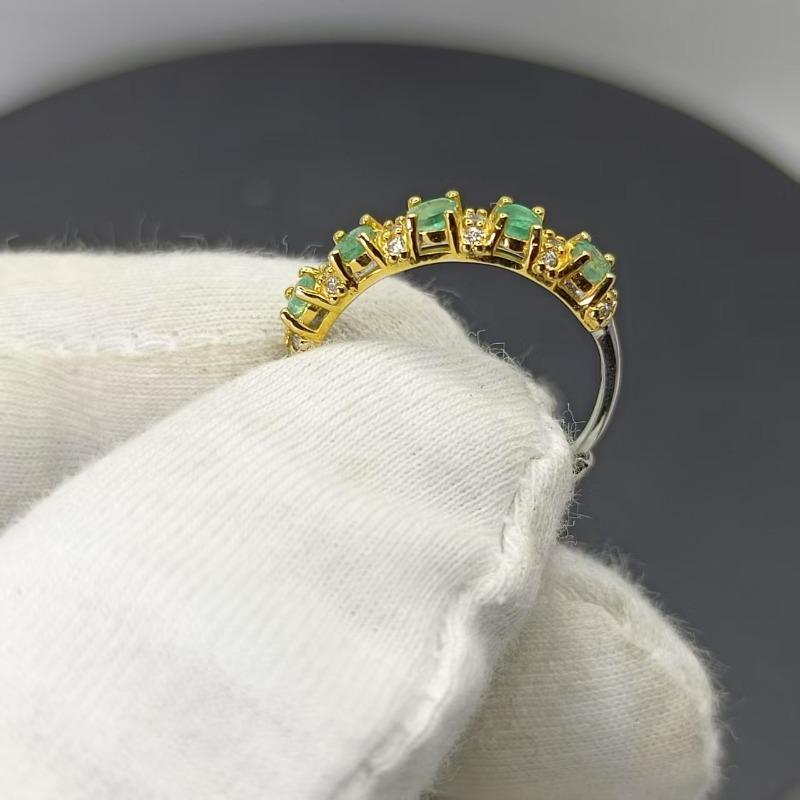 SACE GEMS 925 Sterling Silver 3MM Natual Emerald Rings for Women Engagement Cocktail Party  Jewelry