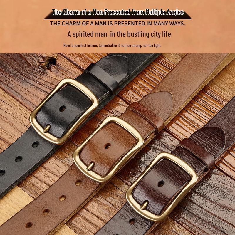 Men's Genuine Leather Cowhide Belt - Retro, Versatile, Trendy Korean Style for Casual Wear