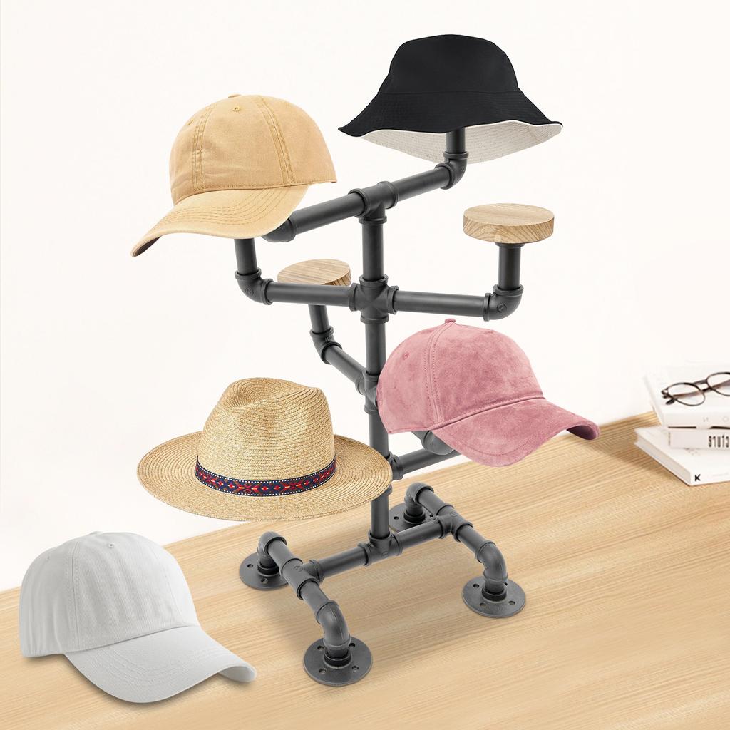 8 Hat Iron Display Stand,Black 4 Tiers Countertop Display Stand 44*44*63.8cm for Clothing Stores,Gift Shops