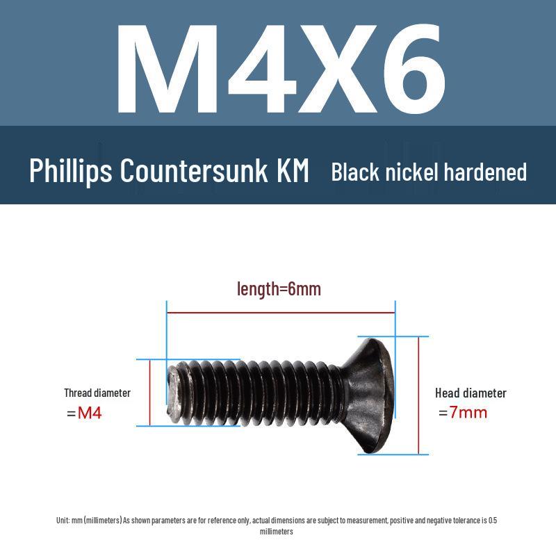Yigu Uhlíková ocel Černý nikl Kalené KM Šrouby s plochou hlavou Phillips M2-M4 pro elektroniku