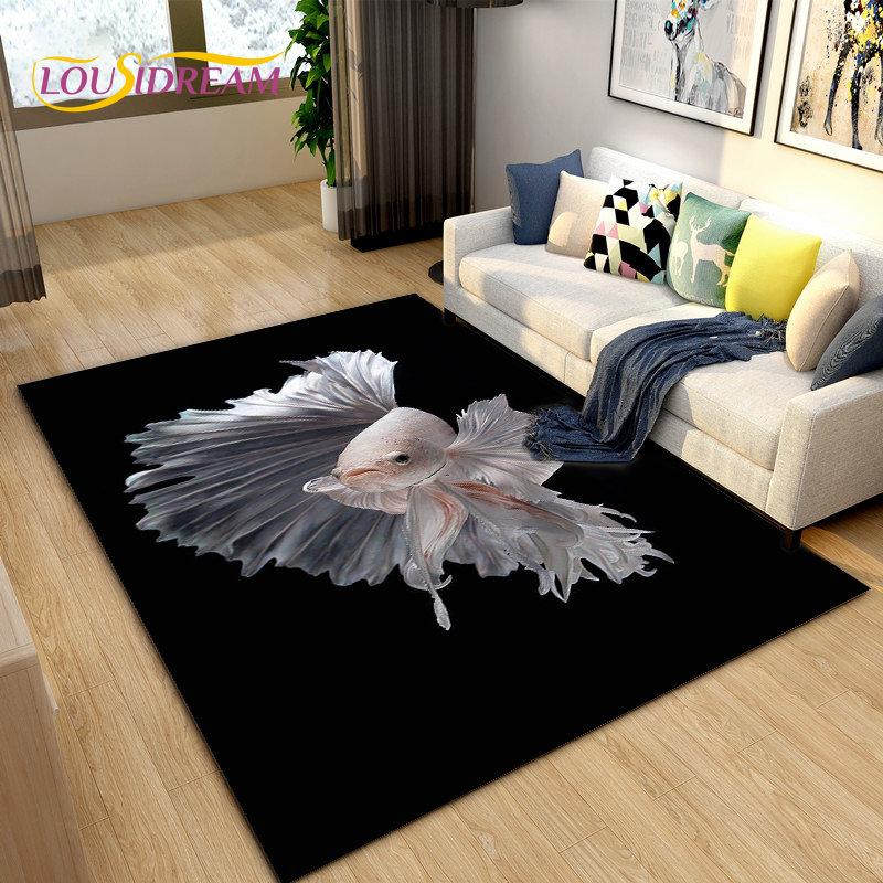 Covor de zonă 3D Fish Golden Arowana Betta Fish, covor pentru sufragerie, dormitor, canapea, covoraș, decor, covoraș anti-alunecare pentru joacă pentru copii