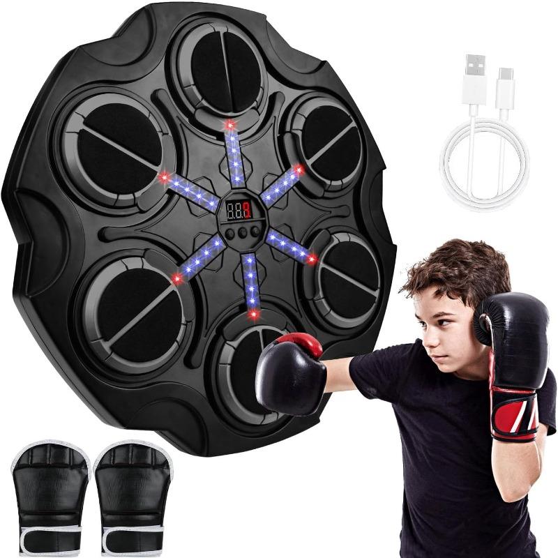 Smart Music Boxing Machine, Punching Machine with RGB Lights and Auto Counting, Wall Punching Musical Boxing Machines Set with Gloves, 5-Speed Rhythm чёрный