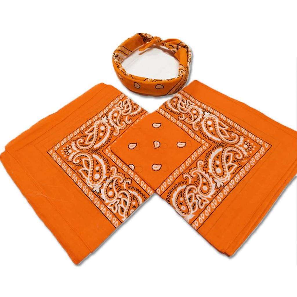Trifong bandana orange 100% cotton handkerchief paisley pattern adult stylish cotton cashew pattern bandana men's women's unisex 55cm x 55cm KC-D