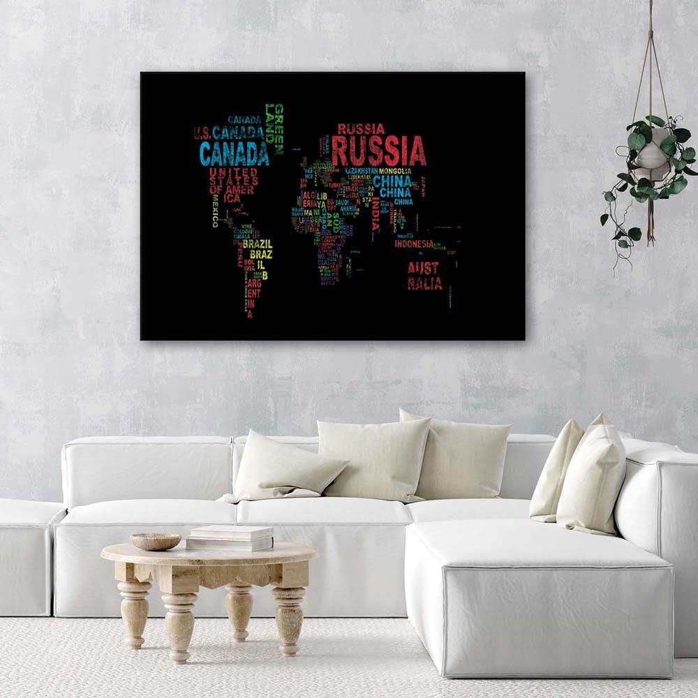 Canvas print, World map with country names