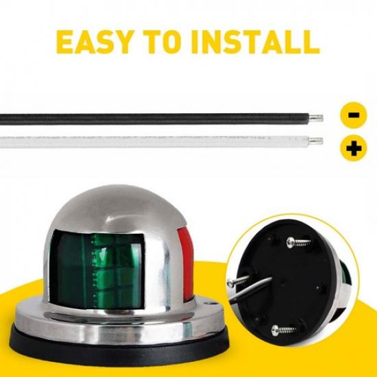 LED Boat Lights Navigation Red/Green Left/Right Chrome Finish 12V Universal Bow